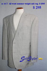 3 piece mens suit 44 tall, all wool twist, light grey