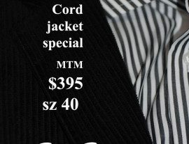 Mens Black cord jackets MTM from $395